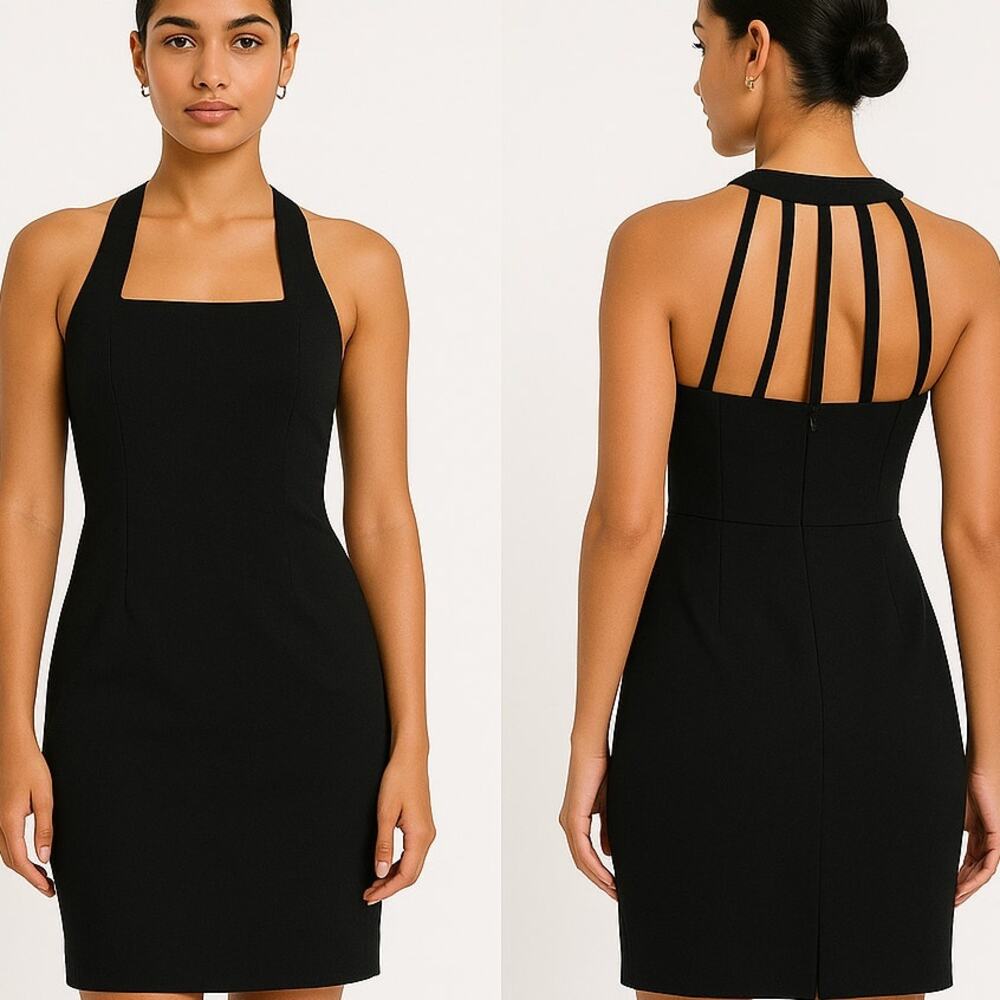 Rex Lester Vintage Black Cocktail Dress with Strappy Back Detail Size 2
